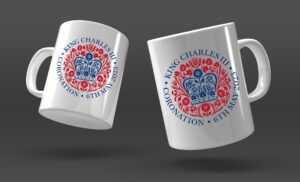 Riverside Printers in Corby celebrating the King's Coronation 2023 custom printed mugs